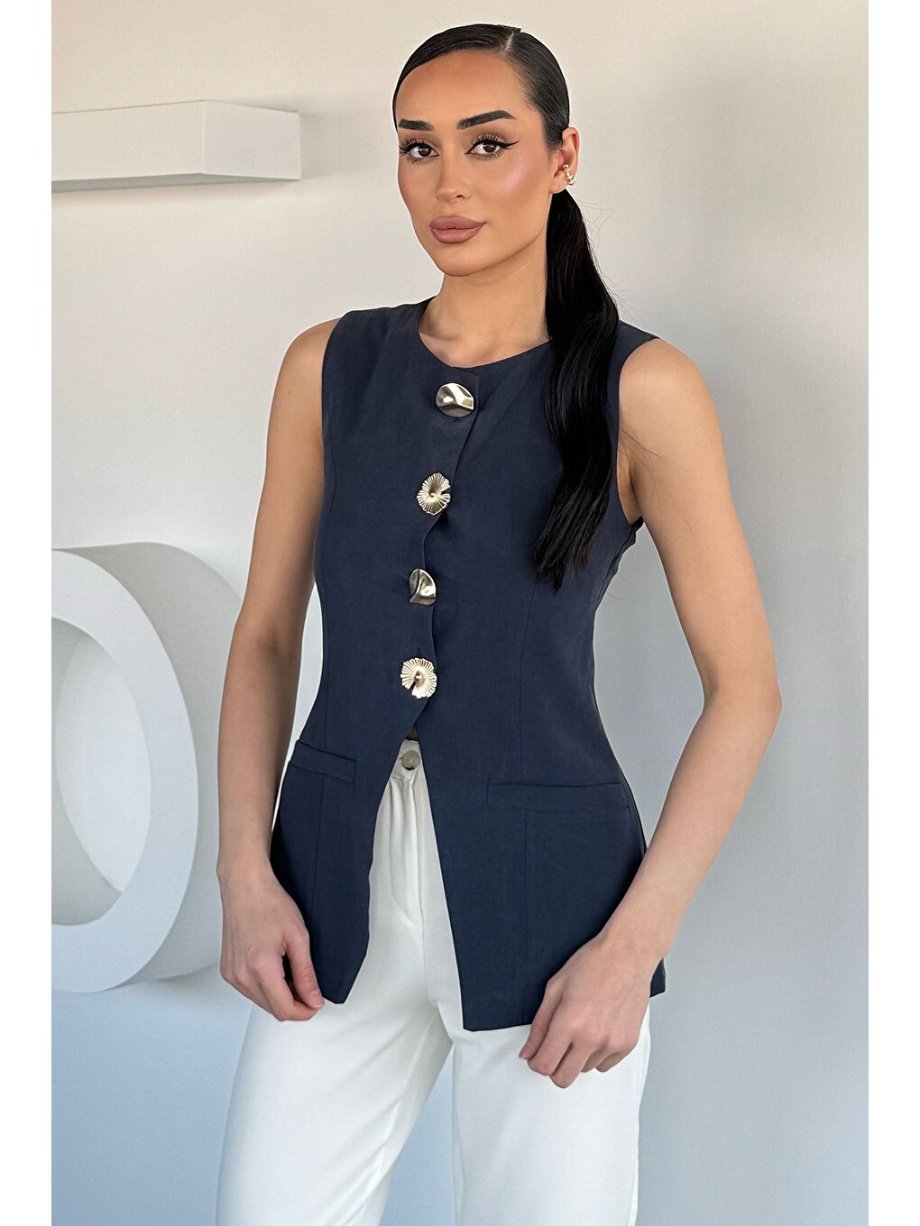 Lacivert Kadın Yelek-1