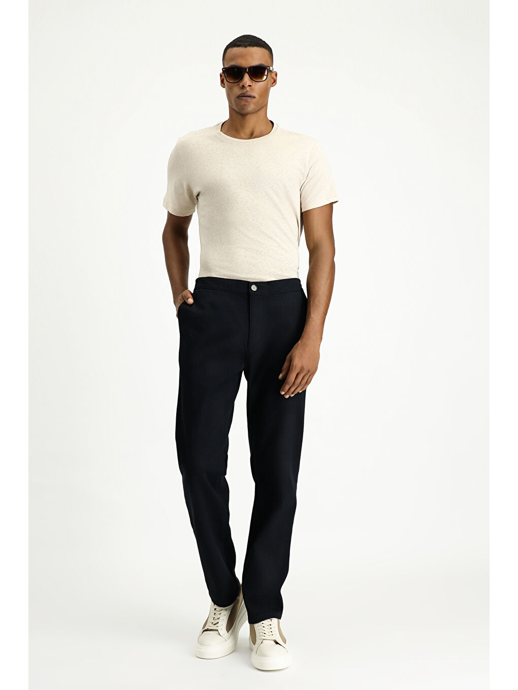 Lacivert Regular Fit Elastanlı Kanvas / Chino Pantolon-1