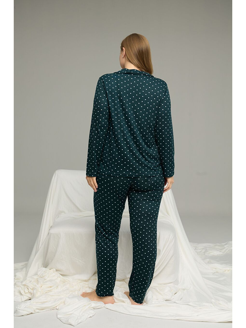 Yeşil Büyük Beden Battal Boy Gömlek Yaka Düğmeli Milan Örme Pijama Takım25224340-2