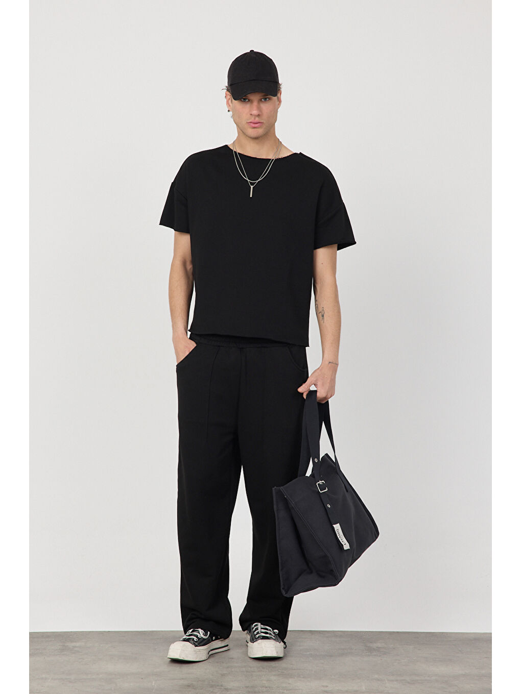 Erkek Blank Boxy Siyah Tişört-3