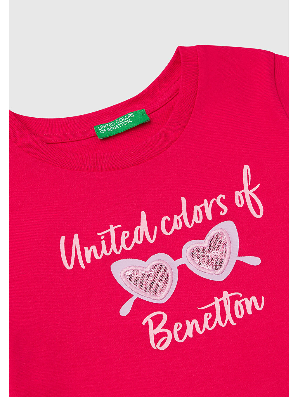 Kız Çocuk Fuşya Simli Benetton Logo Baskılı T-Shirt-2