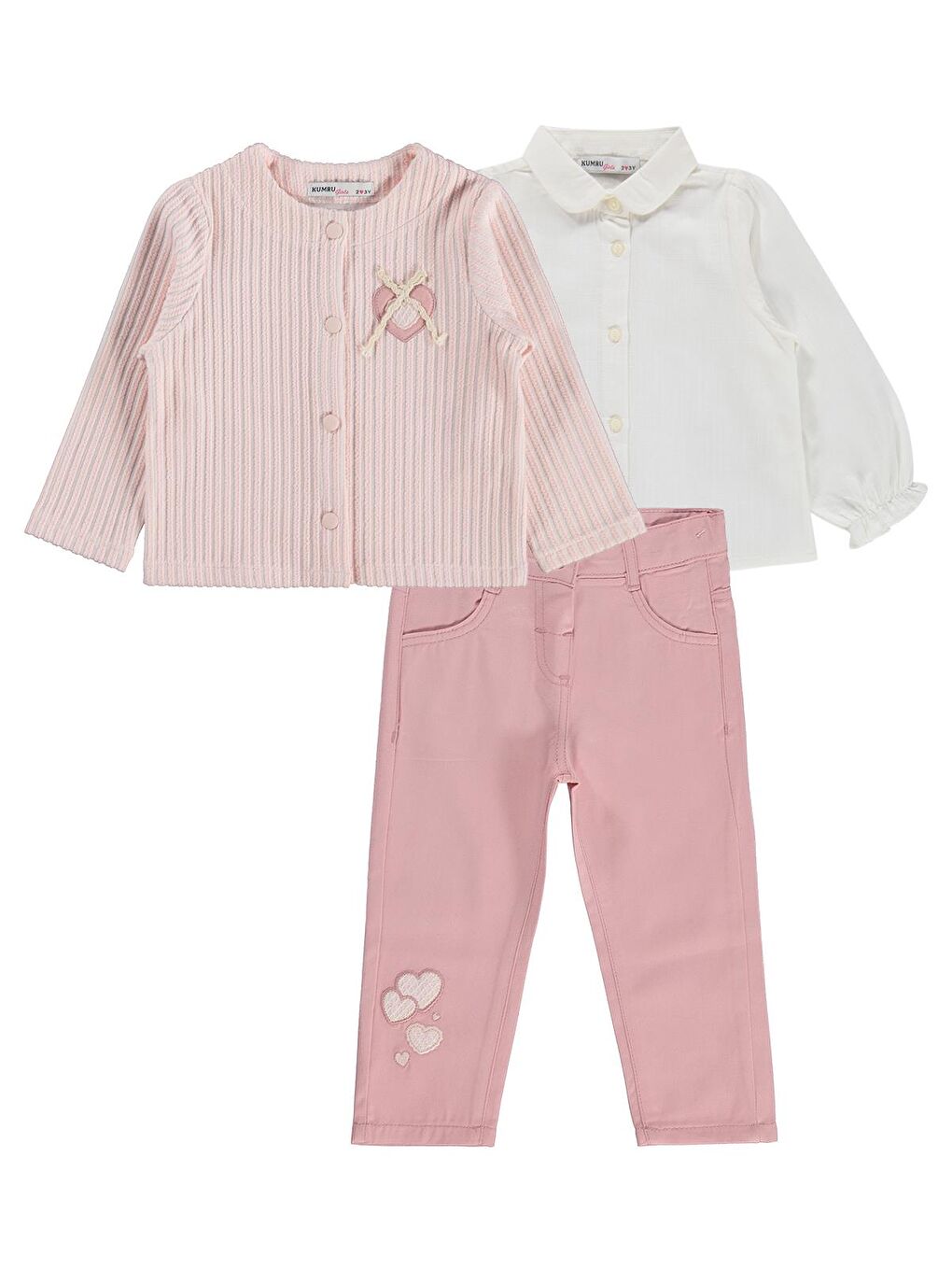 Civil Girls Pantolon Ceket Nakışlı 3 Lü 2-5 Yaş Takım - Pembe 2-3 Yaş