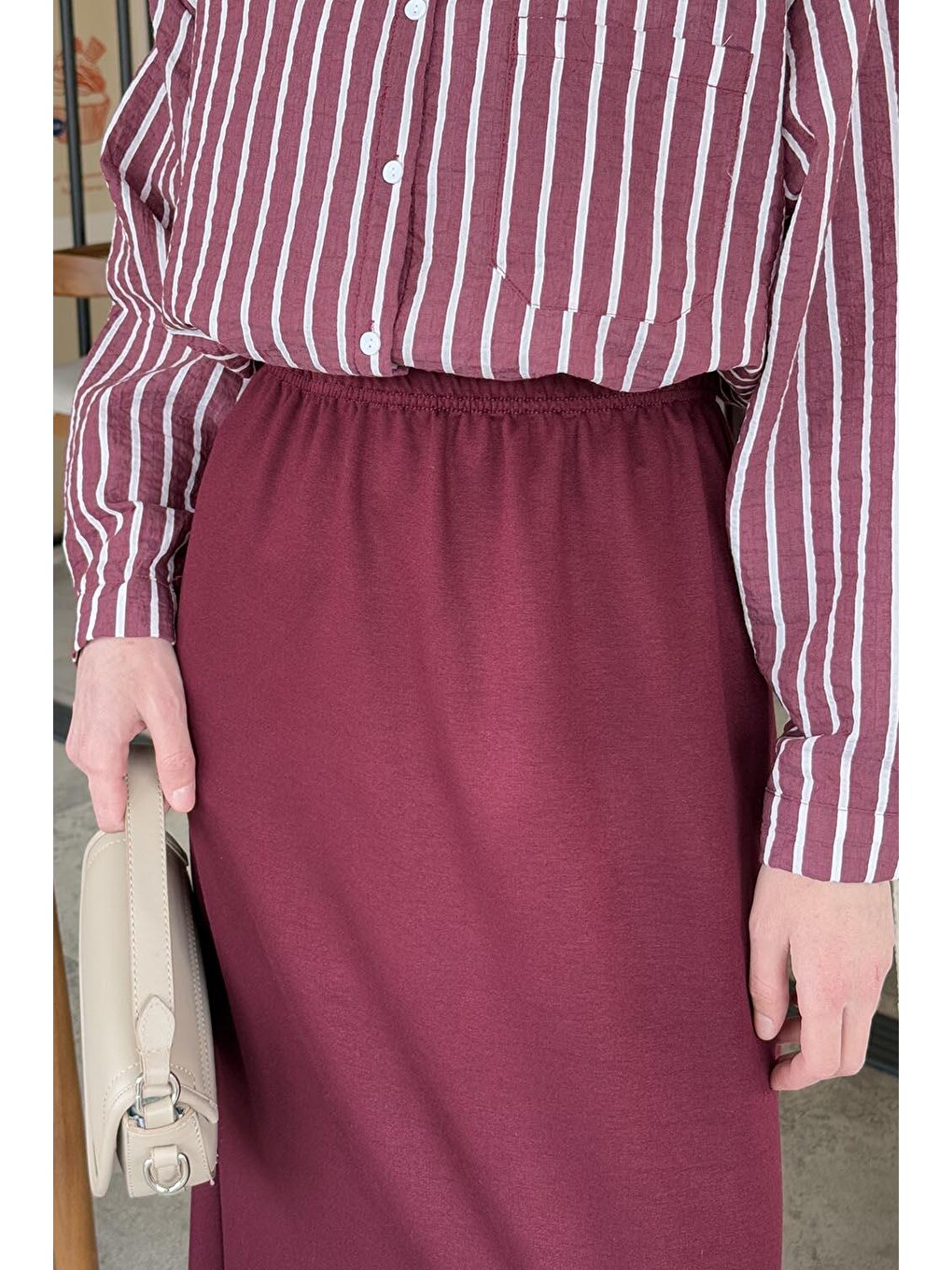 Krsital Tesettür Etek Bordo-2