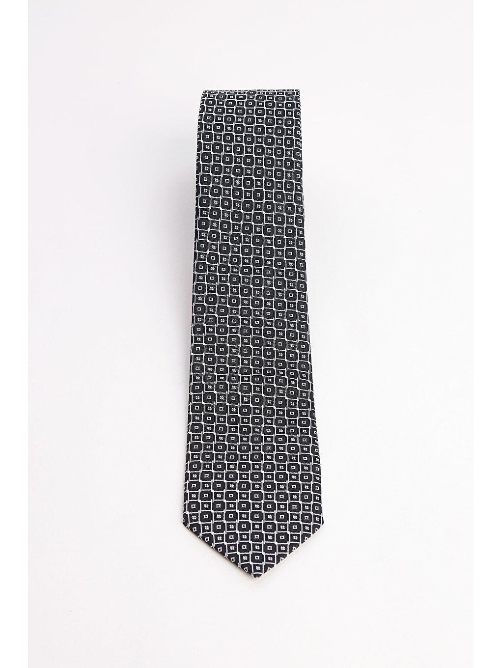 Siyah Klasik Cep Mendilli Desenli Kravat