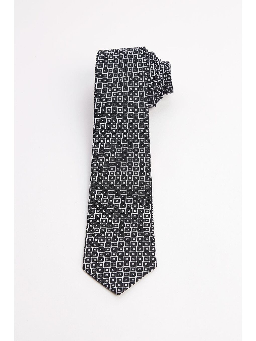 Siyah Klasik Cep Mendilli Desenli Kravat-2