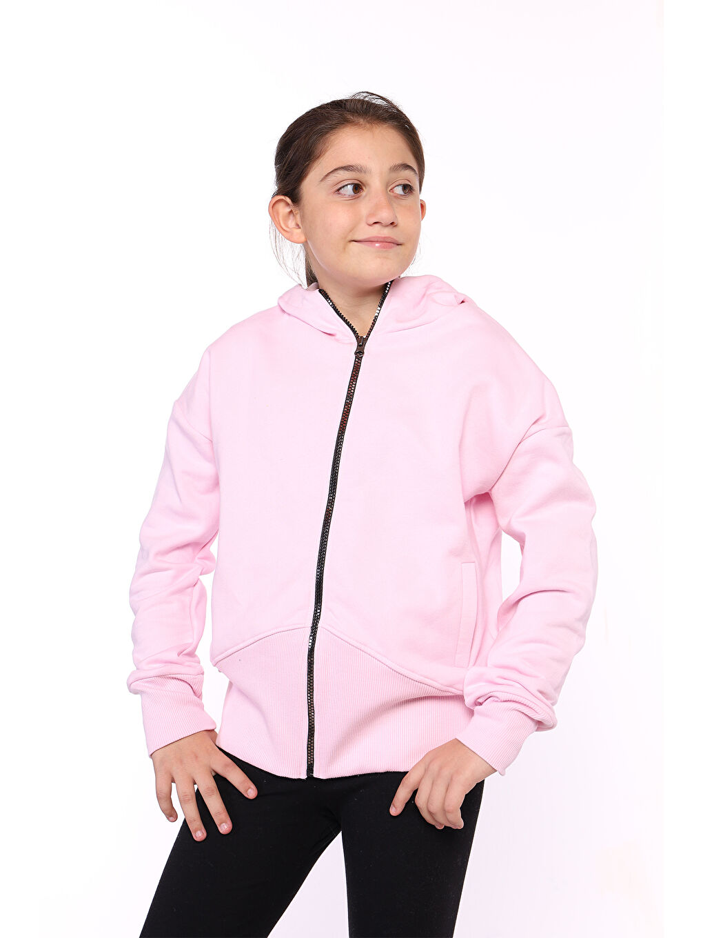 Pembe Kız Çocuk Arkası Nakışlı İki Yanı Cepli Hırka-2