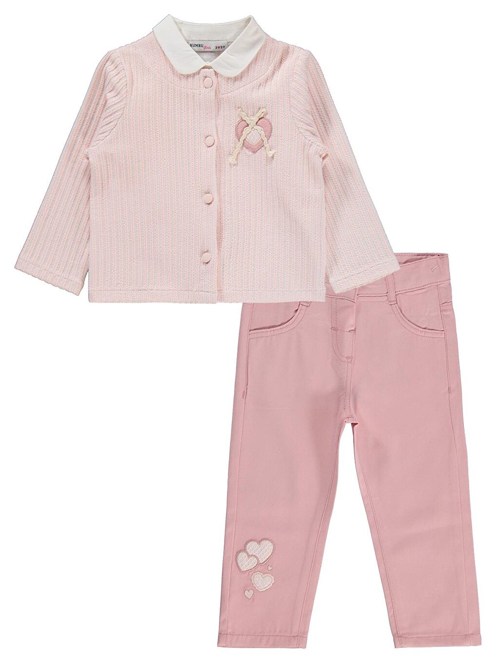 Civil Girls Pantolon Ceket Nakışlı 3 Lü 2-5 Yaş Takım - Pembe 2-3 Yaş-2
