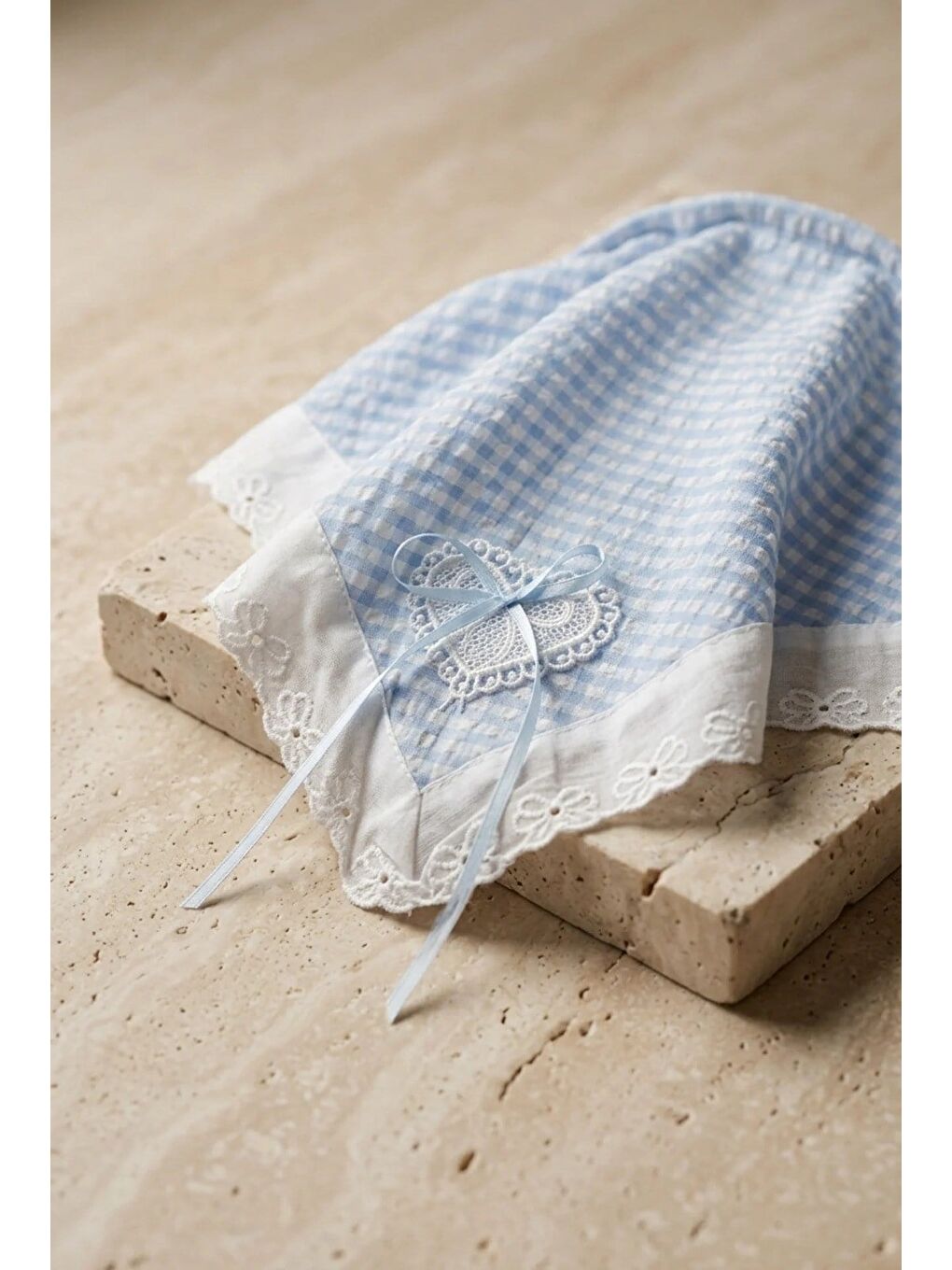Pötikareli Dantelli Taç Şeklinde Bandana Mavi-1
