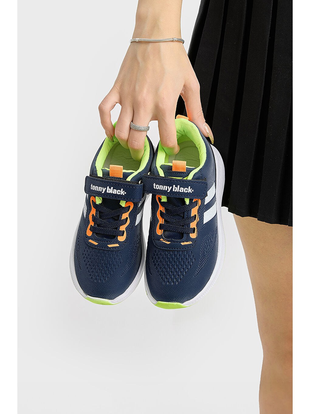 Çocuk Unisex Lacivert Eva Taban Yanı Şeritli File Detaylı Cırtlı Spor Ayakkabı-2