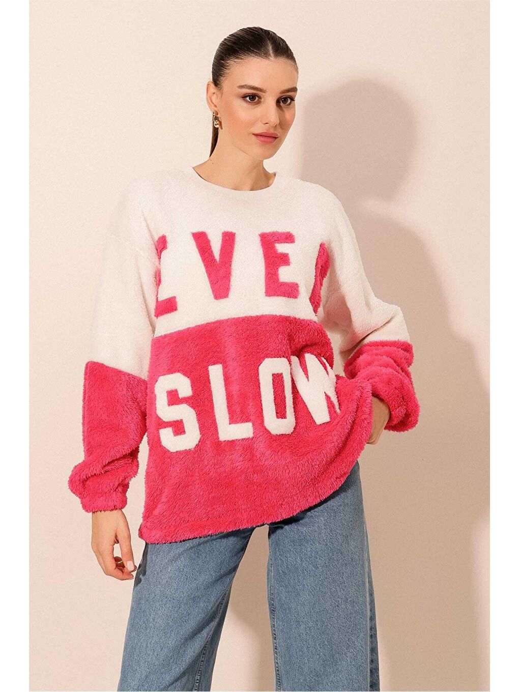 Rodi Fuşya Blok Renkli Peluş Sweatshirt