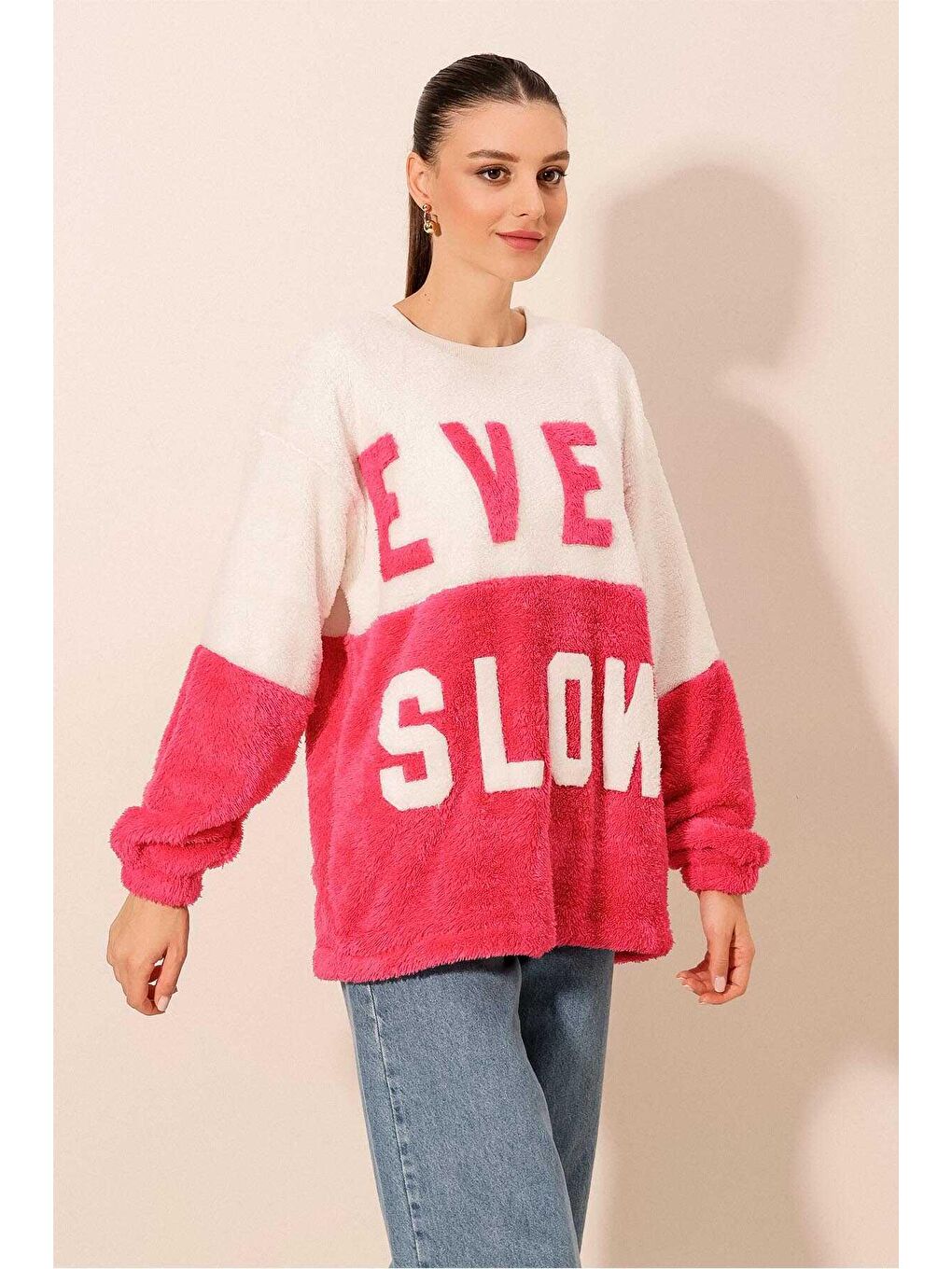 Rodi Fuşya Blok Renkli Peluş Sweatshirt - 2