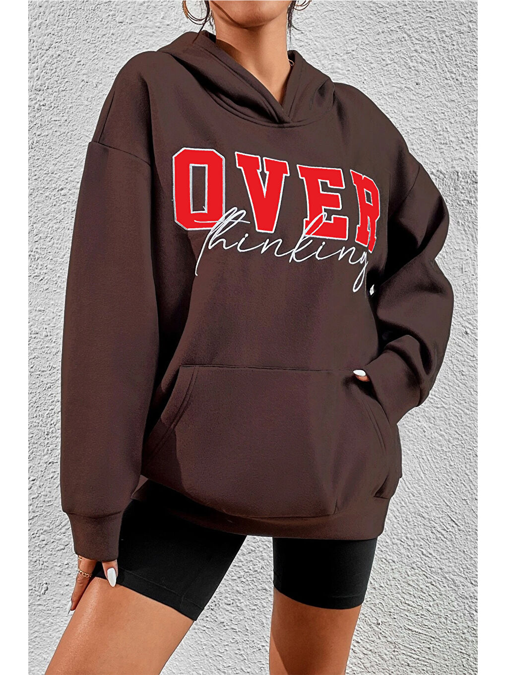 uyguntarz Kahverengi Unisex Over Thinking Baskılı Sweatshirt - 2