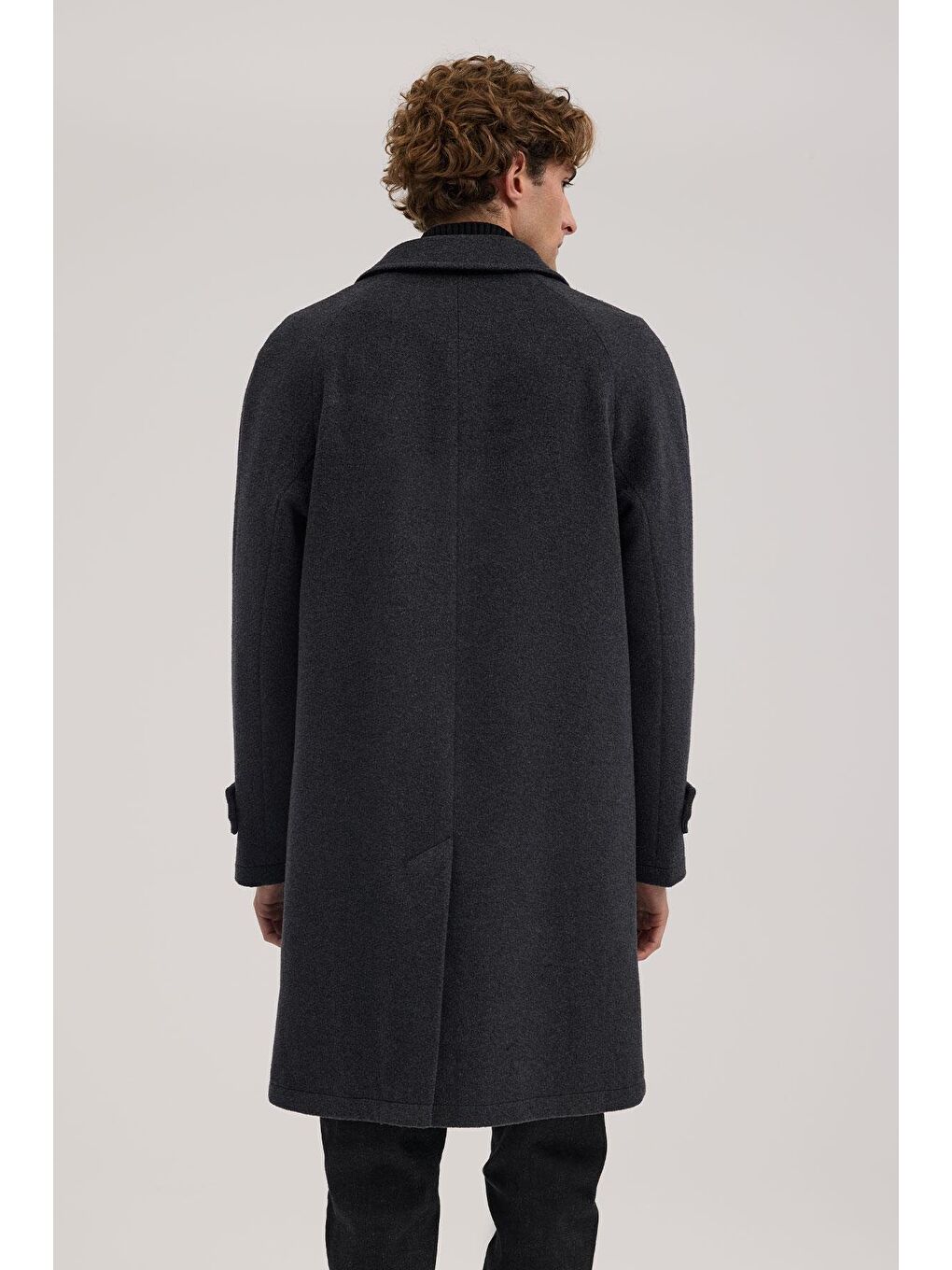 Antrasit Comfort Fit Bebe Yaka Yünlü Kaban-3