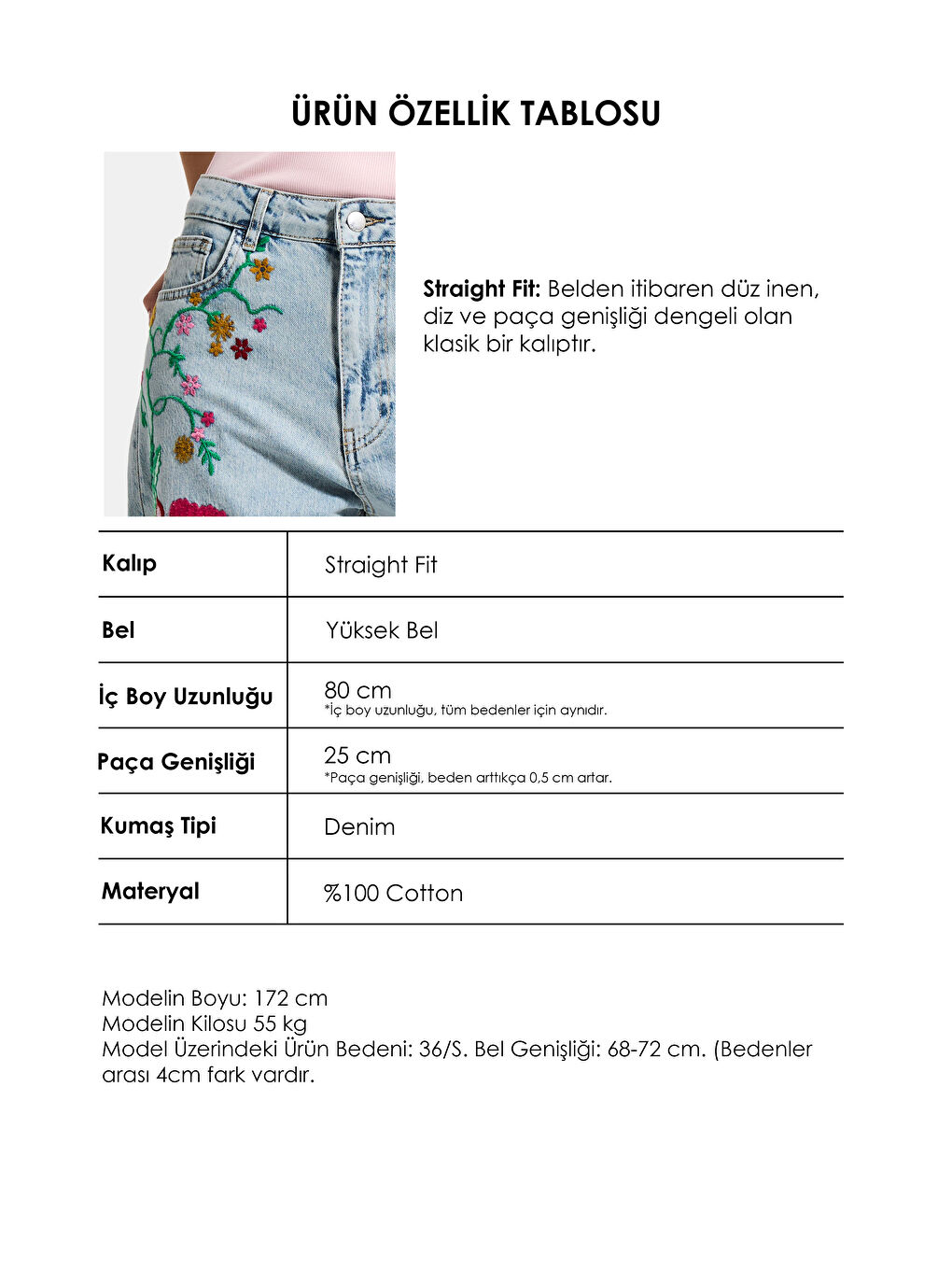 Mavi Kadın Jean Rengi 3s6-32 Straight Fit Özel Desen Çiçek Nakışlı Tasarım Denim Jean-4