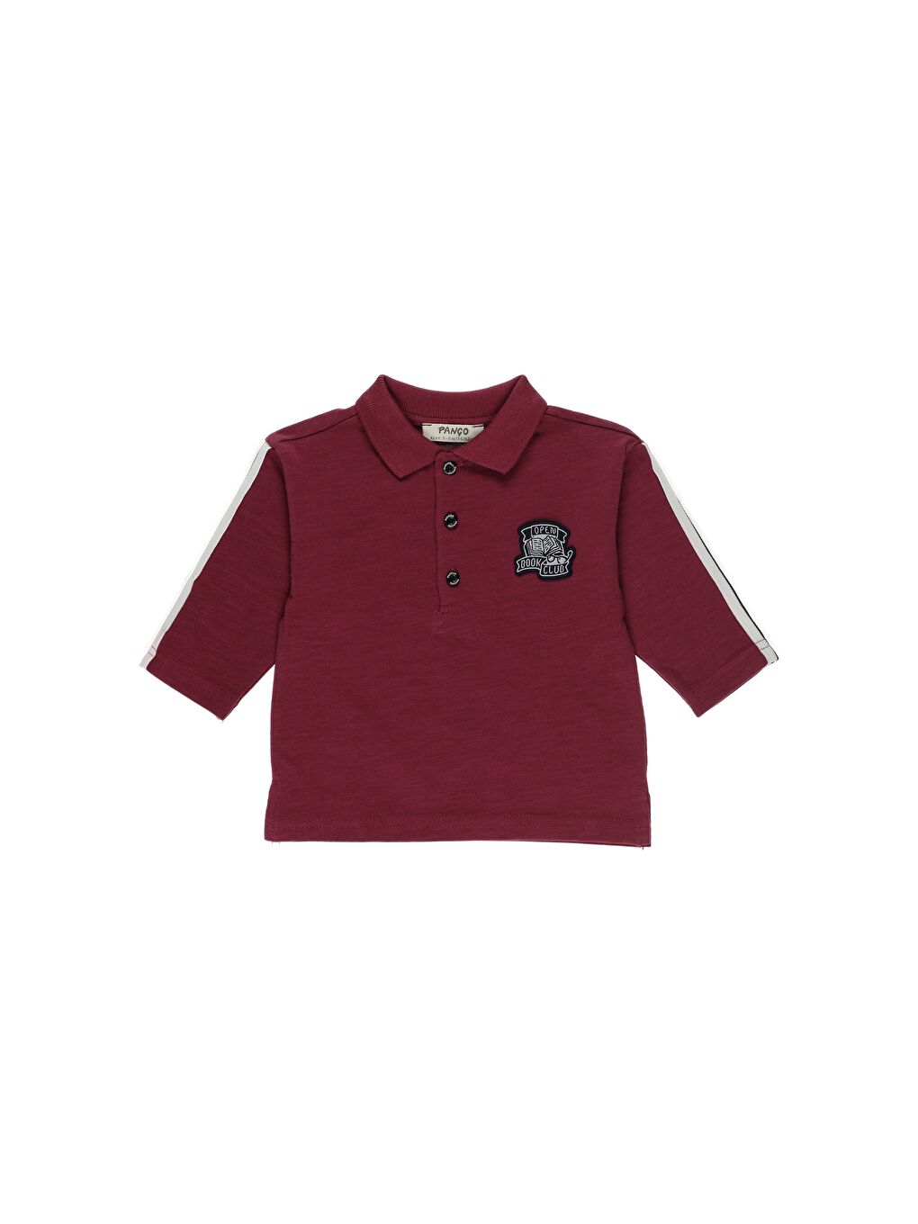 Bordo Erkek Çocuk Triko Yakalı Şerit Detaylı Uzun Kollu Tişört