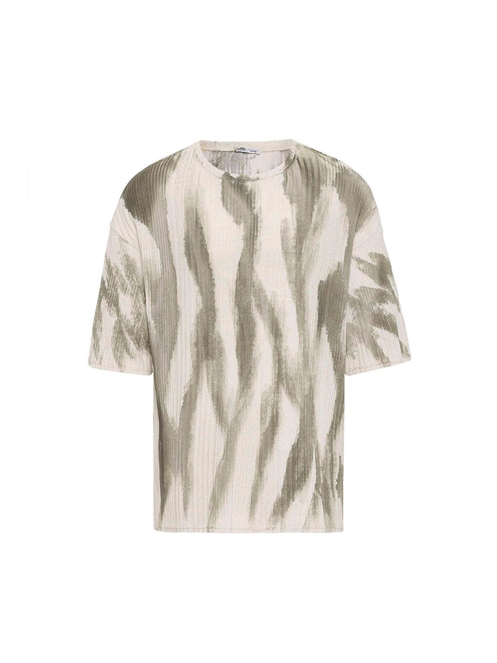 Yıkamalı Oversize Triko Tişört Haki-1