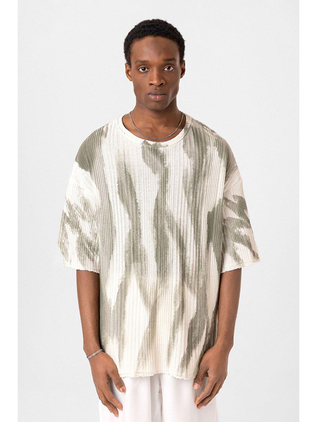 Yıkamalı Oversize Triko Tişört Haki-2