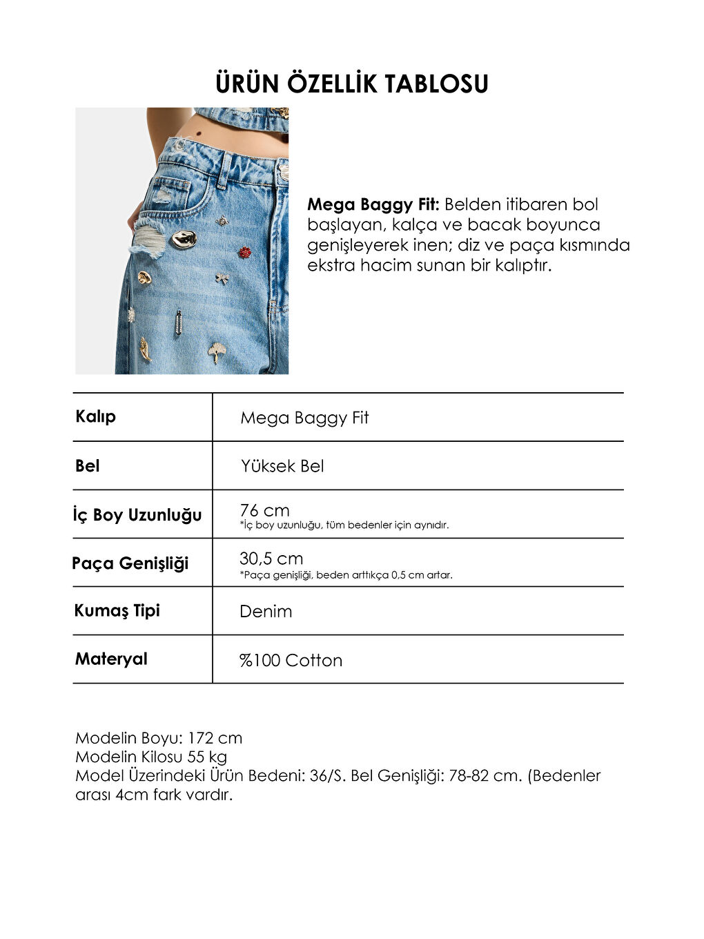 Mavi Kadın Jean Rengi 12s6-32 Mega Baggy Fit Özel Dikim Aksesuarlı Tasarım Denim Jean-4