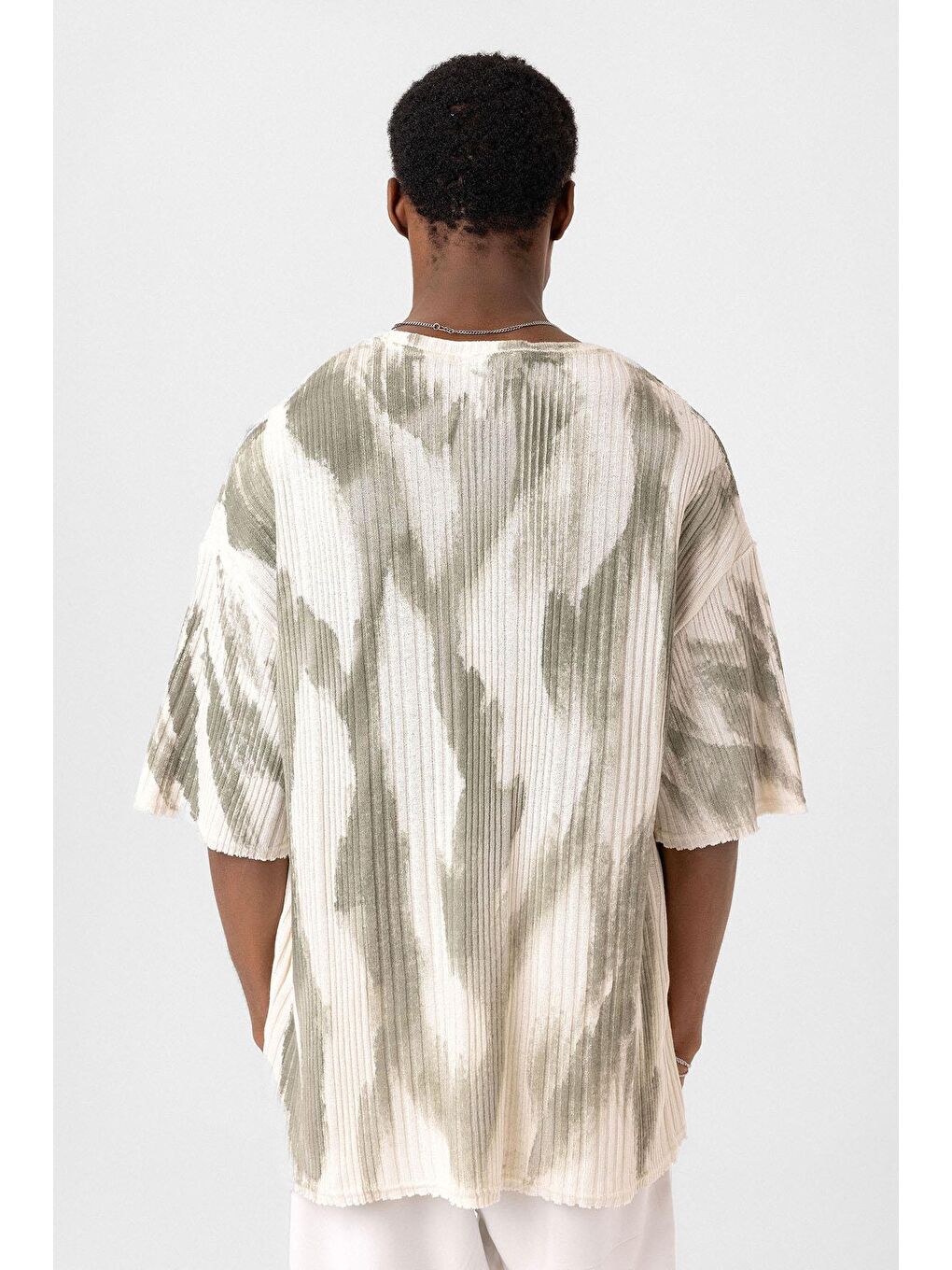 Yıkamalı Oversize Triko Tişört Haki-4