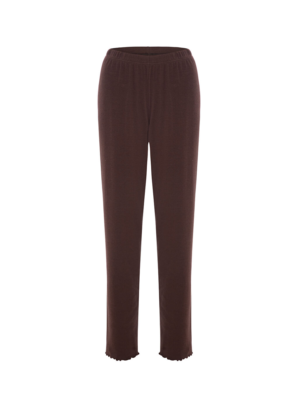 Kahverengi Kadın Pamuklu Çıtır Çiçek Desenli Baby Overloklu Fiyonk Detaylı Uzun Kollu Pijama Takımı-2