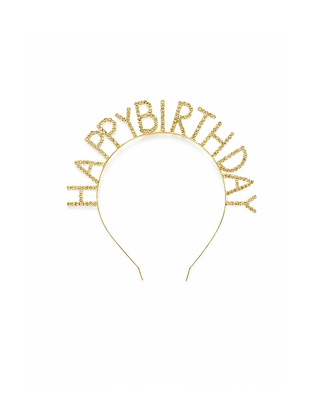 Sarı Happy Birthday Işıltılı Taş Detaylı Doğum Günü Parti Tacı Altın-1