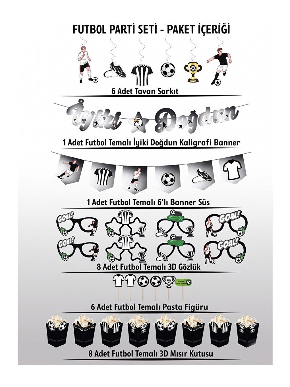 Siyah Beyaz Futbol Temalı Doğum Günü Parti Seti – İyi Ki Doğdun Parti Dekorasyon Paketi-1