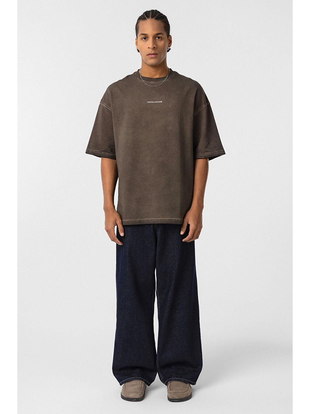 Kahverengi Yıkamalı Oversize Tişört Kahve