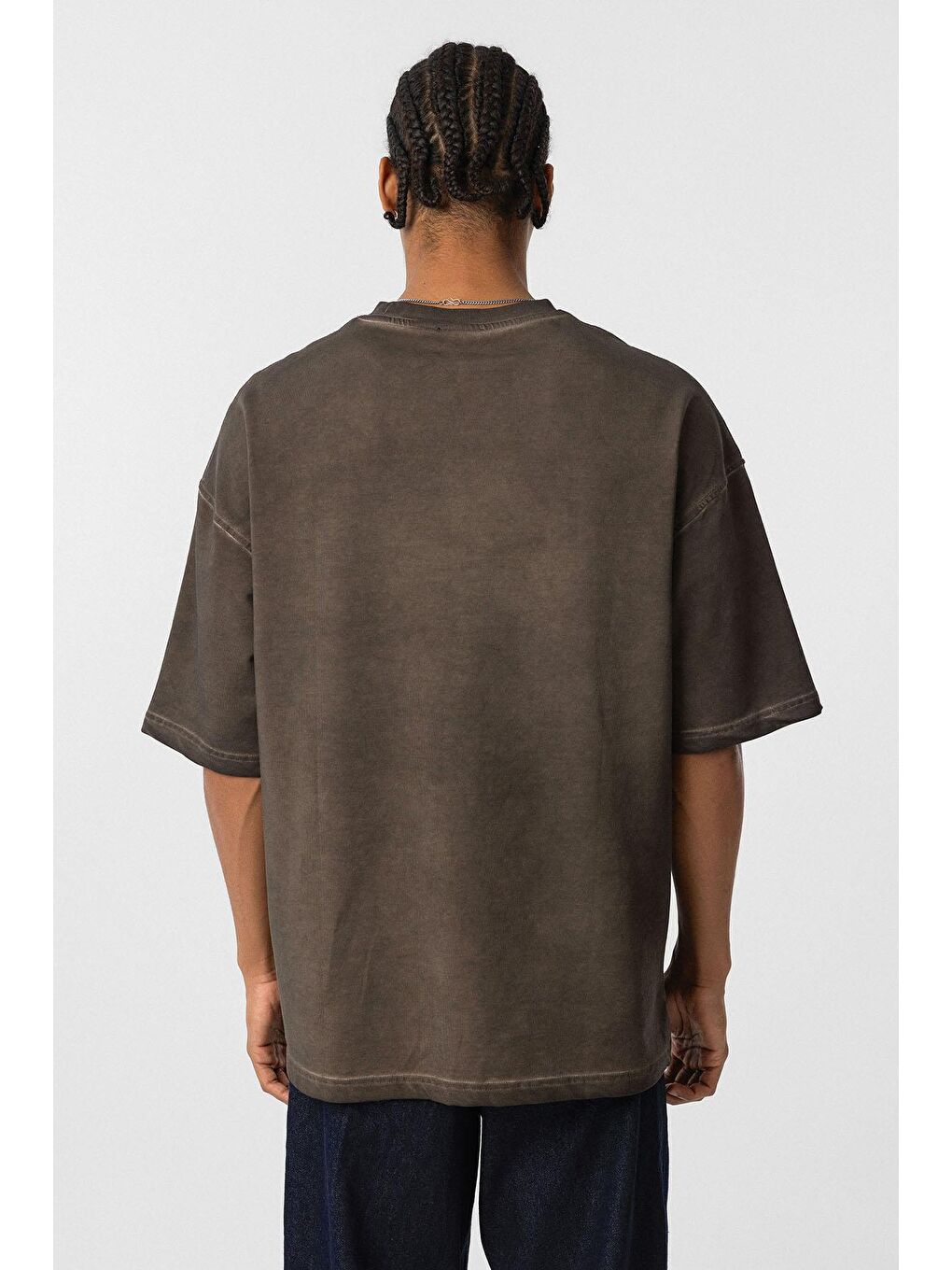 Kahverengi Yıkamalı Oversize Tişört Kahve-4