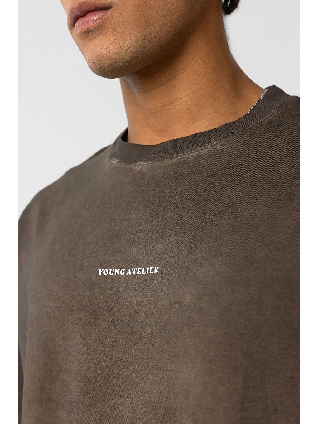 Kahverengi Yıkamalı Oversize Tişört Kahve-5