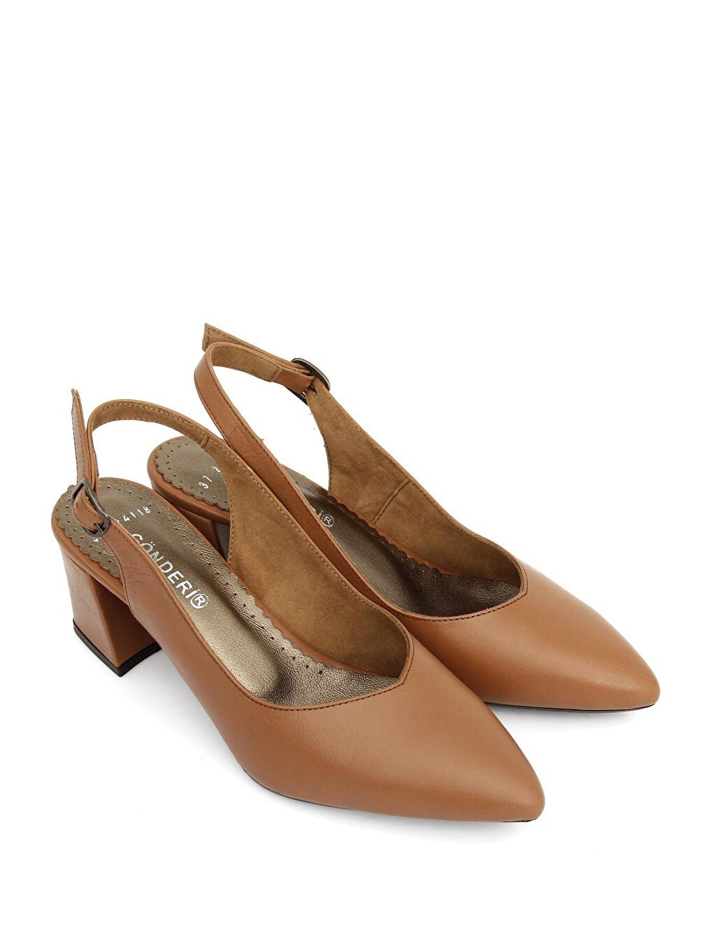 Kahverengi TABA-KAHVERENGİ  Hakiki Deri Sivri Burun Orta Kalın Topuklu Arkası Açık Kadın Yazlık Ayakkabı 24118-1