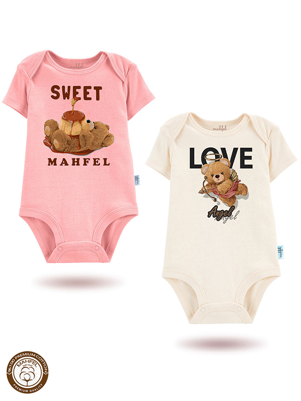 Kırmızı 2'Li %100 Pamuklu Organik Baskılı Kısa Kollu Çıtçıtlı Bebek Body Zıbın 827-828