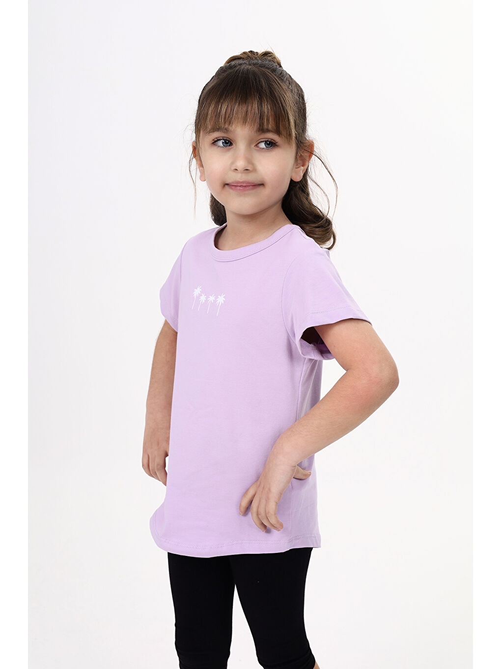 Lila Kız Çocuk Baskılı Tişört-1