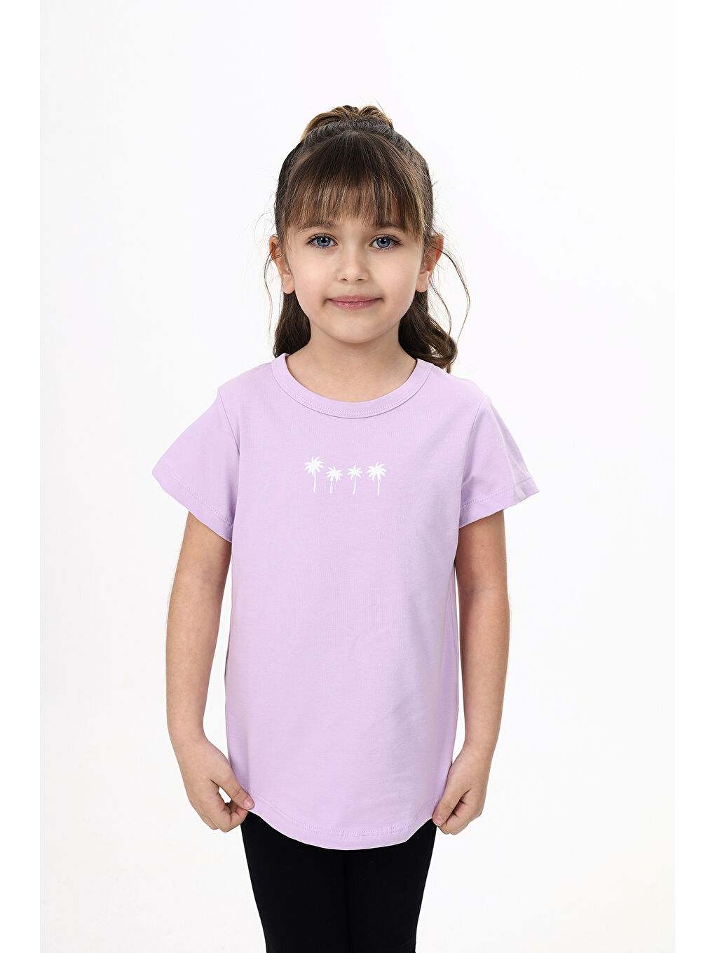 Lila Kız Çocuk Baskılı Tişört-3
