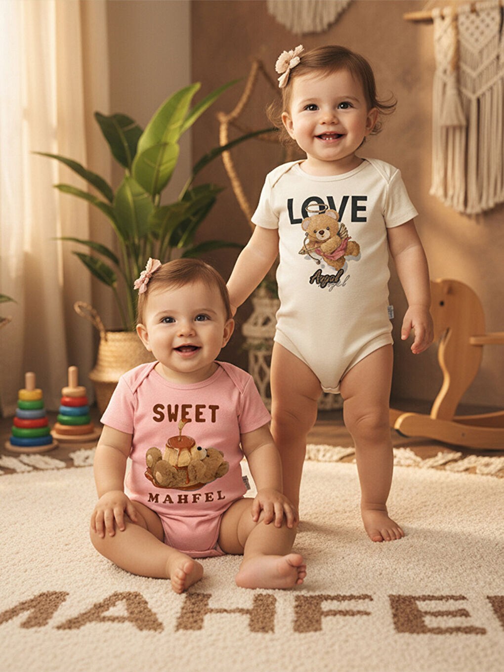 Kırmızı 2'Li %100 Pamuklu Organik Baskılı Kısa Kollu Çıtçıtlı Bebek Body Zıbın 827-828-1