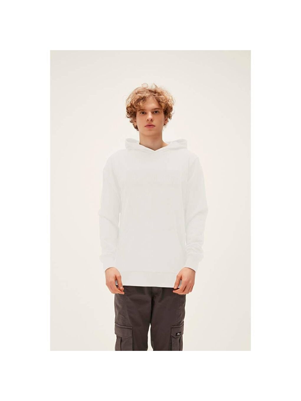 Inside Patch Erkek Beyaz Kapüşonlu Sweatshirt