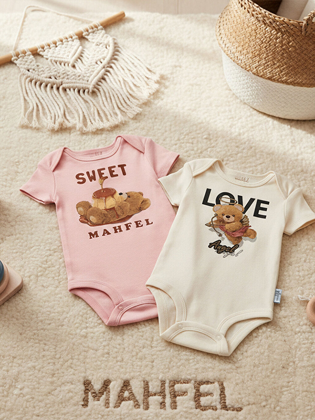 Kırmızı 2'Li %100 Pamuklu Organik Baskılı Kısa Kollu Çıtçıtlı Bebek Body Zıbın 827-828-2