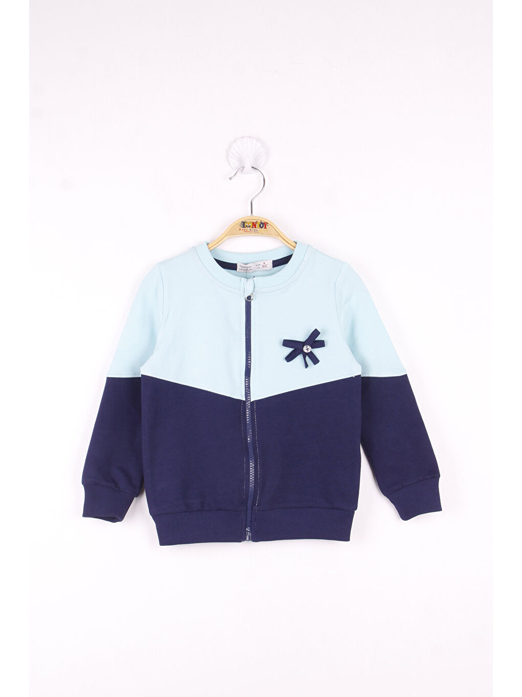 Turkuaz Kız Çocuk Fiyonk Detaylı Garnili Hırka