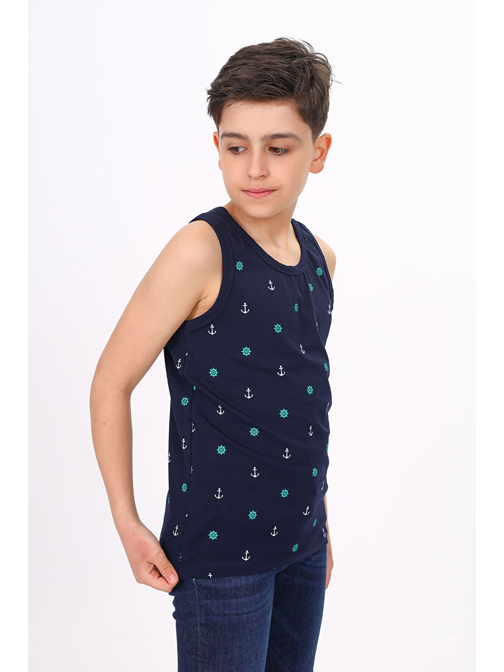 Lacivert Erkek Çocuk Baskılı Atlet-1