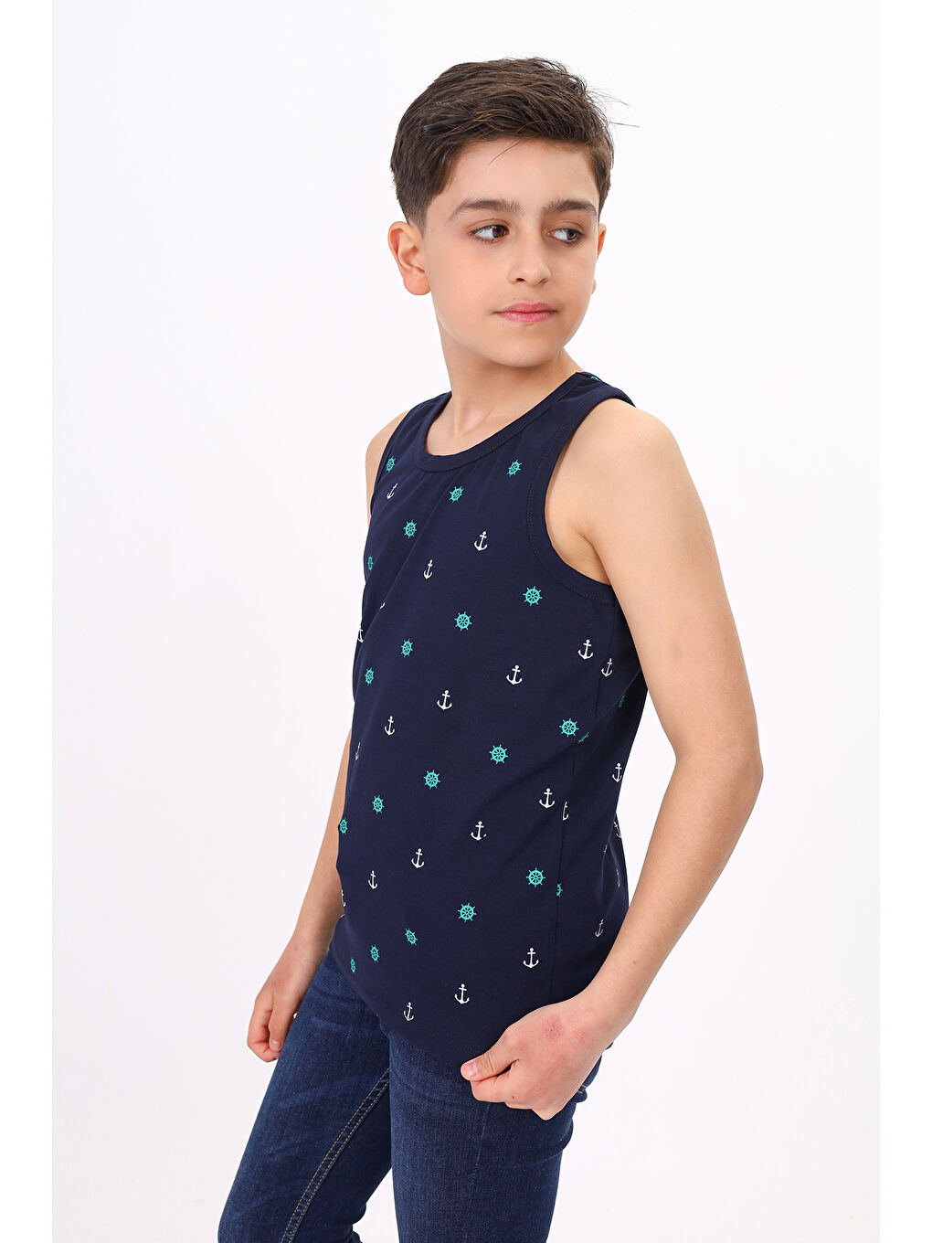 Lacivert Erkek Çocuk Baskılı Atlet-2