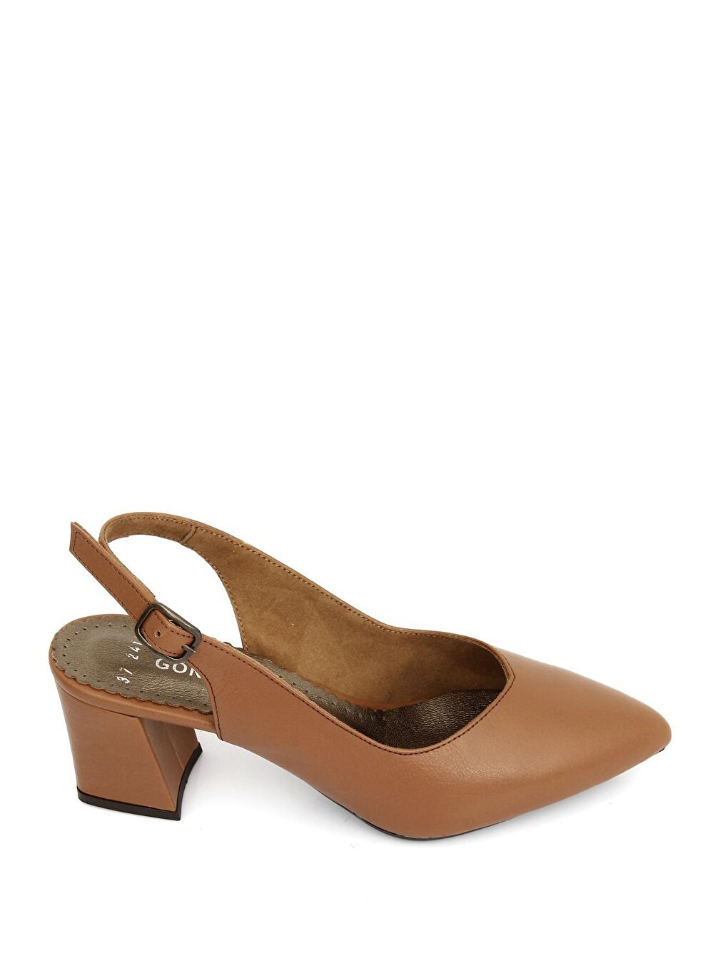 Kahverengi TABA-KAHVERENGİ  Hakiki Deri Sivri Burun Orta Kalın Topuklu Arkası Açık Kadın Yazlık Ayakkabı 24118-3