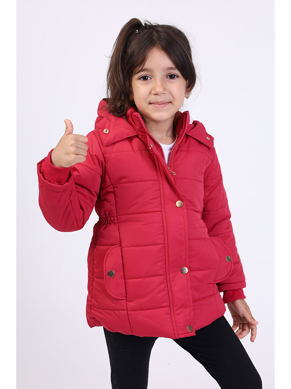 Bordo Kız Çocuk Kapüşonlu İçi Kürklü Mont