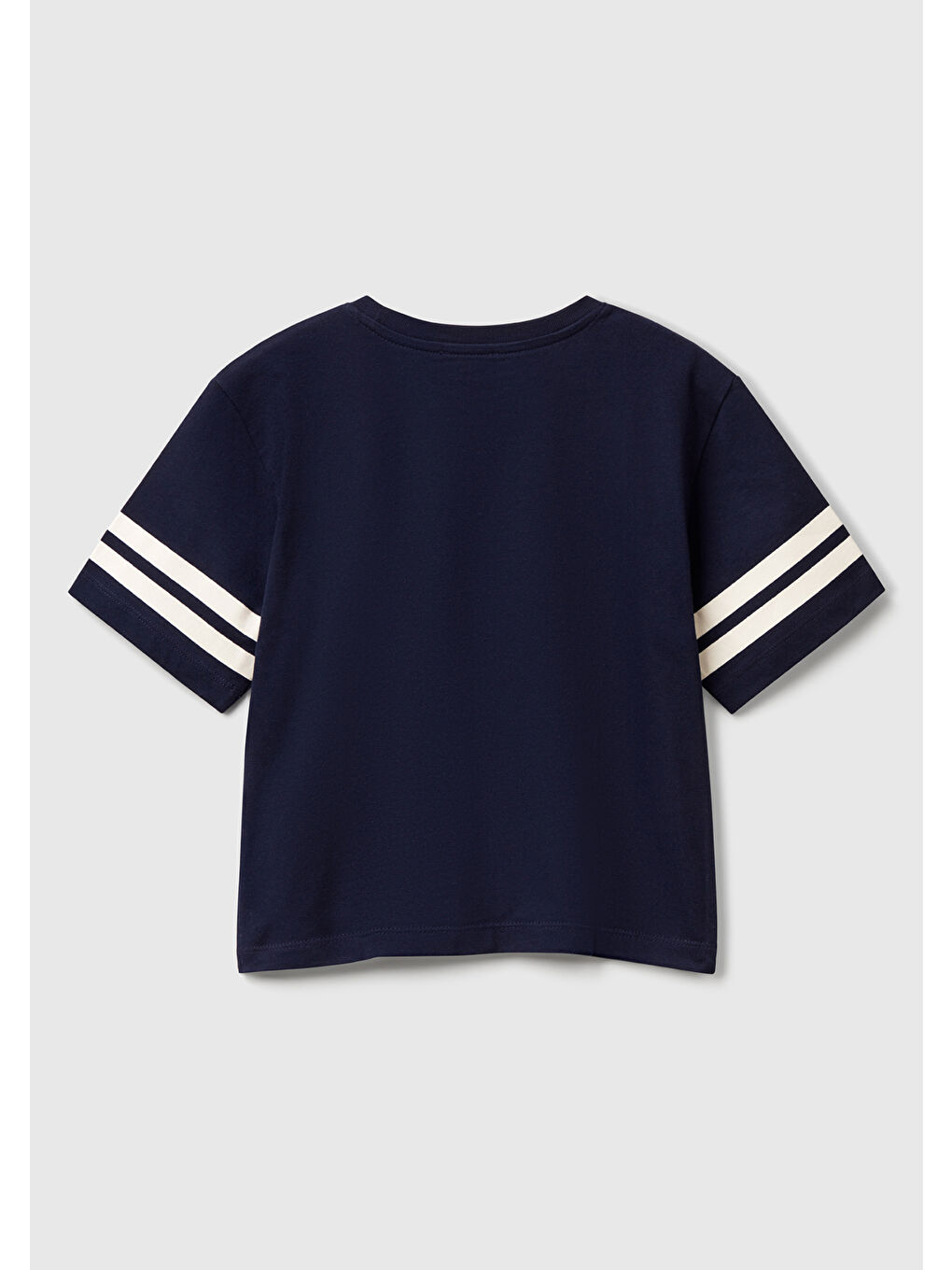 Erkek Çocuk Lacivert Fotoğraf Baskılı Kolu Çizgili Oversize T-Shirt-1