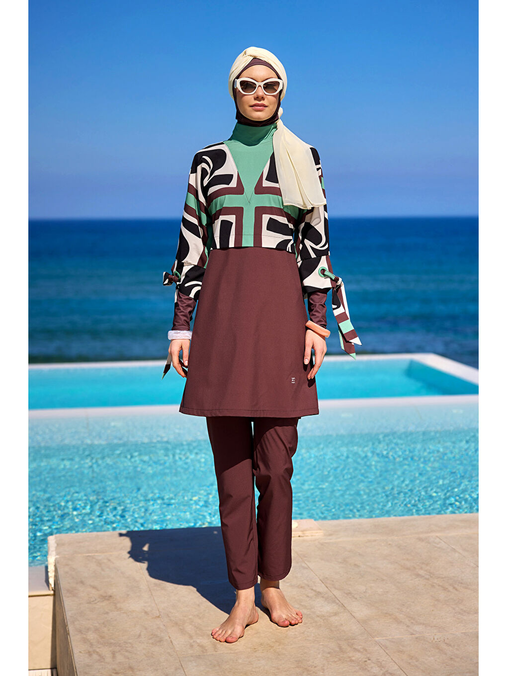 Tam Kapalı Tesettür Mayo M2519 Kahverengi-2