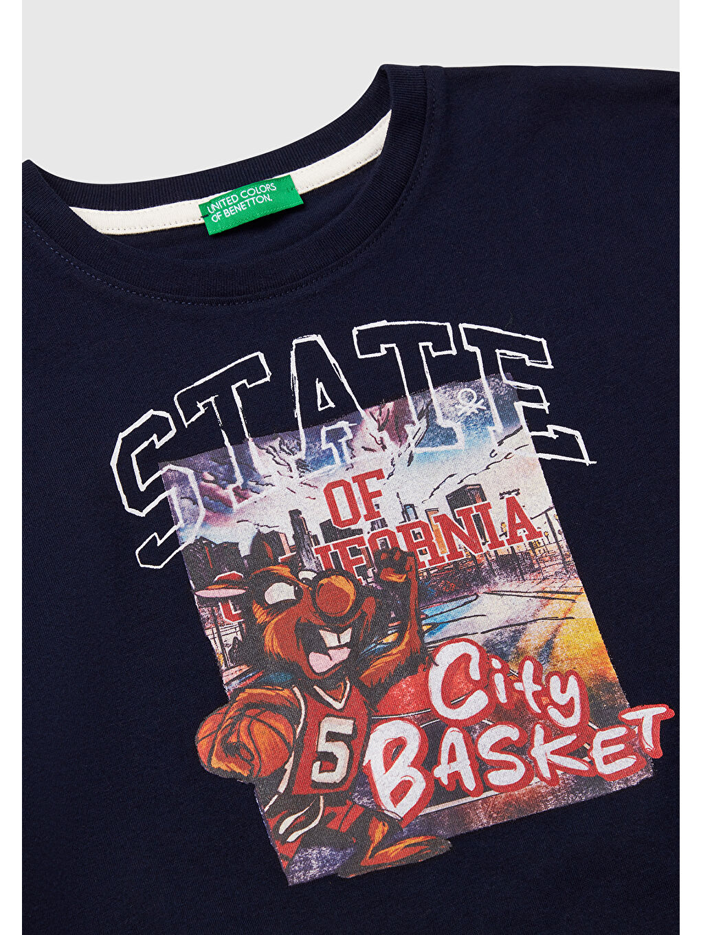 Erkek Çocuk Lacivert Fotoğraf Baskılı Kolu Çizgili Oversize T-Shirt-2