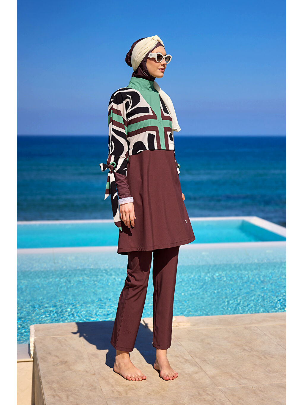 Tam Kapalı Tesettür Mayo M2519 Kahverengi-3