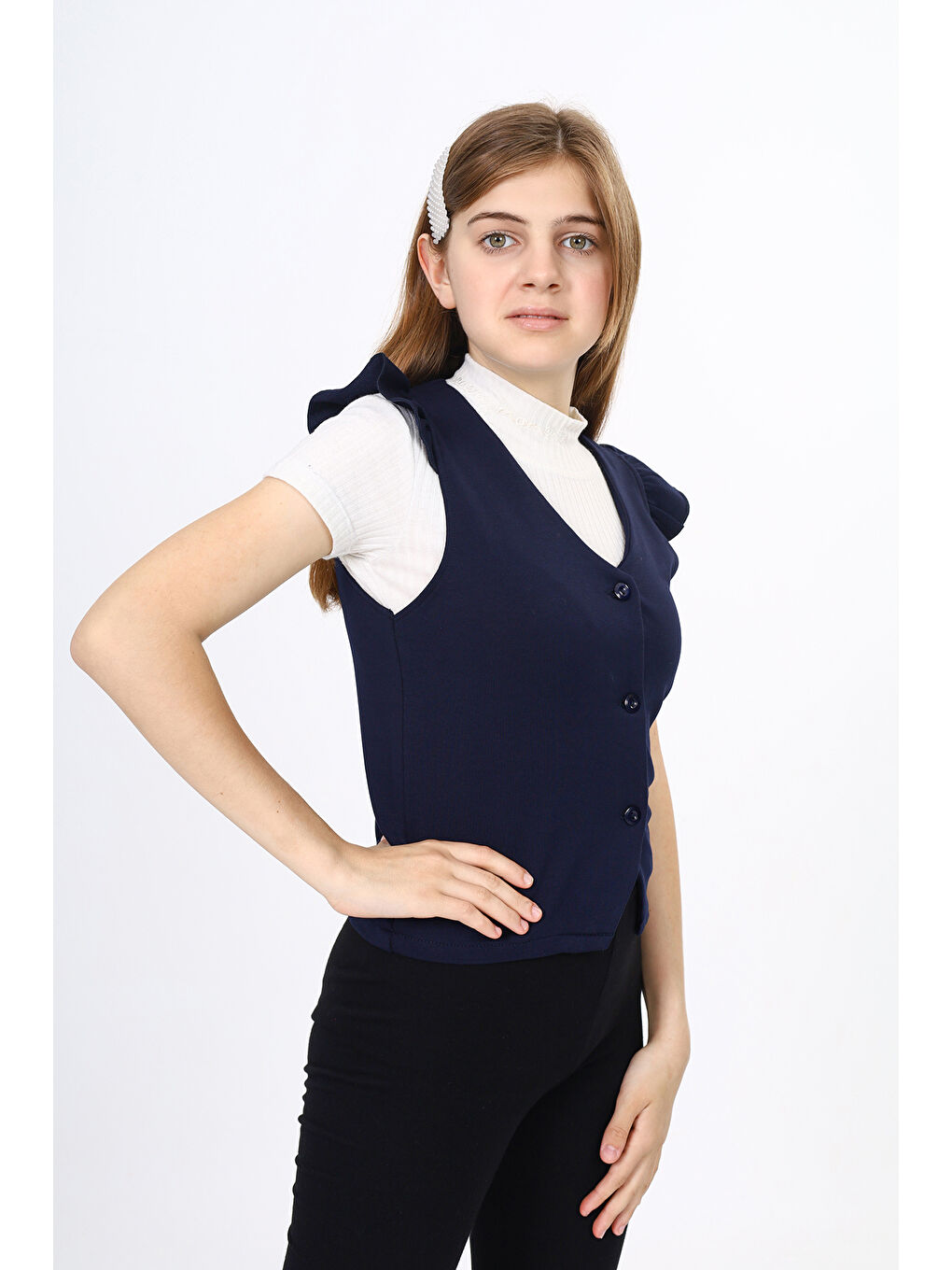 Lacivert Kız Çocuk Okul Yelek-1