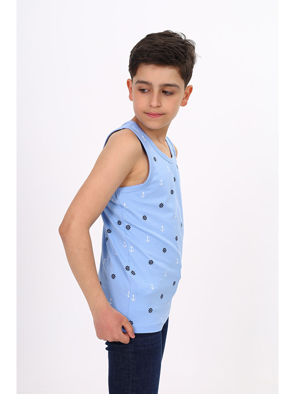 Mavi Erkek Çocuk Baskılı Atlet-1