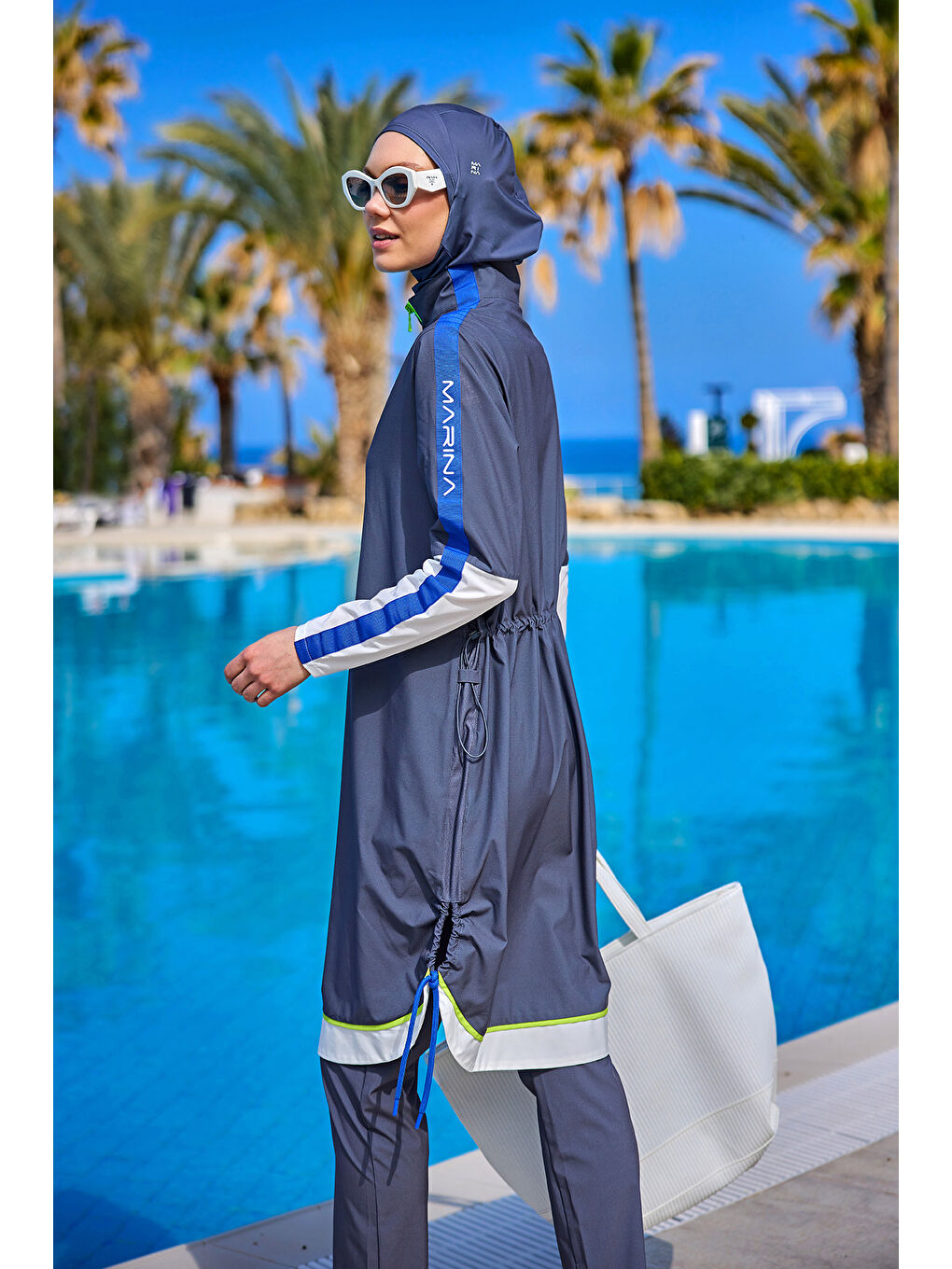 Gri Tam Kapalı Tesettür Mayo M2514 Füme-1