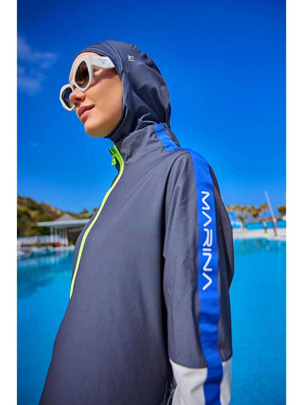 Gri Tam Kapalı Tesettür Mayo M2514 Füme-4