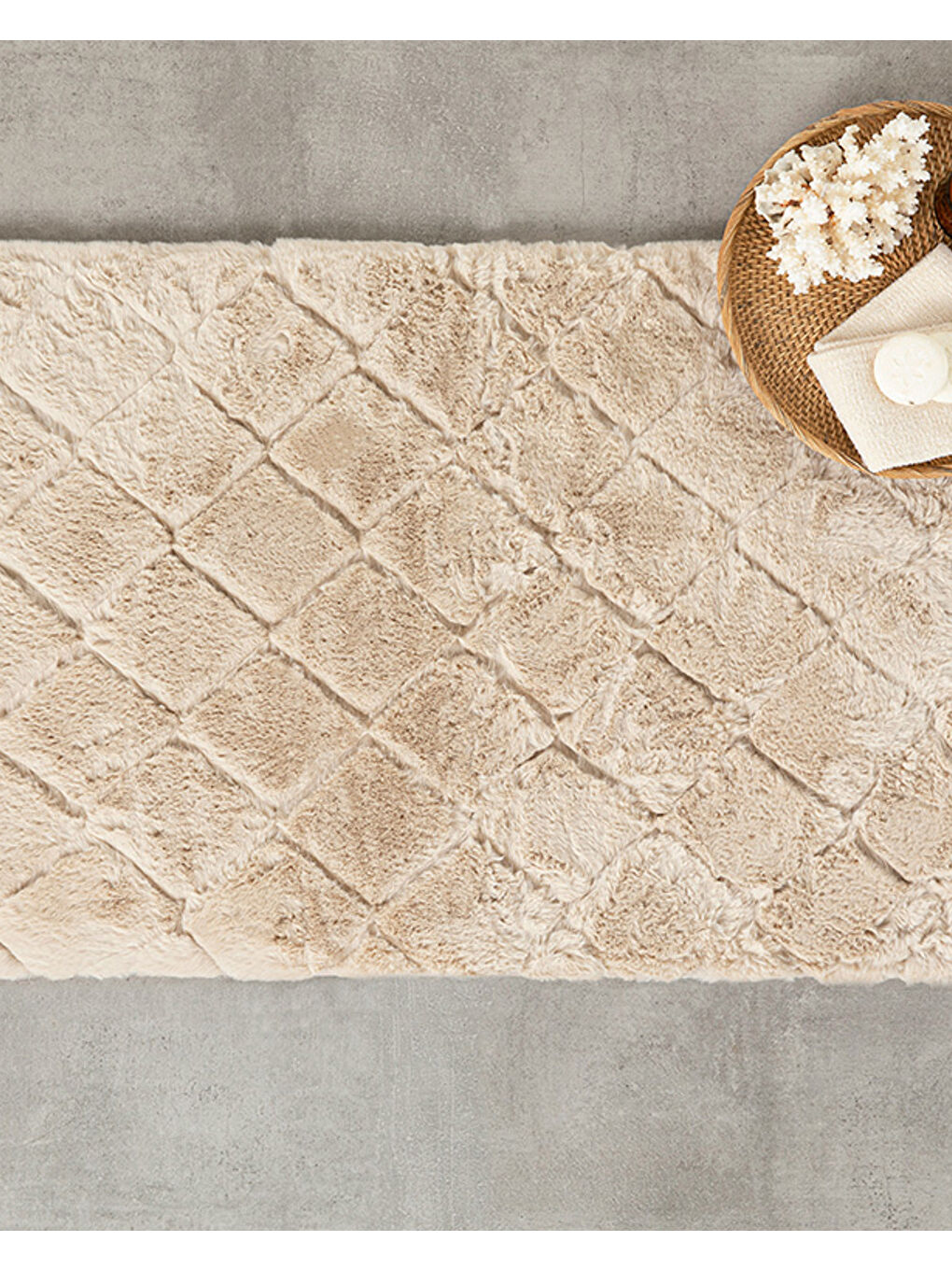 Bej Soft Touch Rabbit Pelüş Banyo Paspası